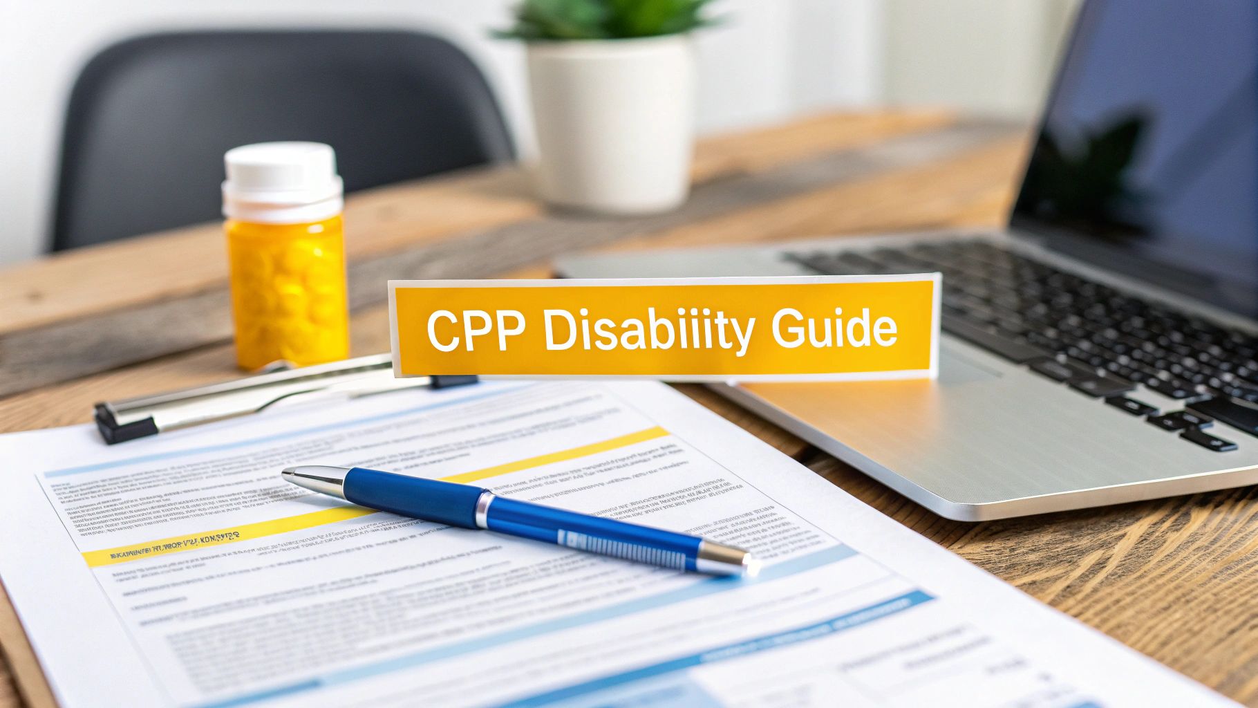 A person reviewing CPP Disability work income notes at a kitchen table.