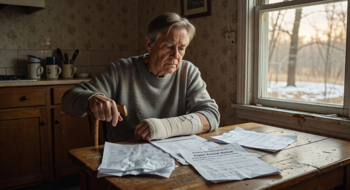 The human impact of Ontario's pain and suffering barriers - injured accident victim reviewing medical and insurance documents