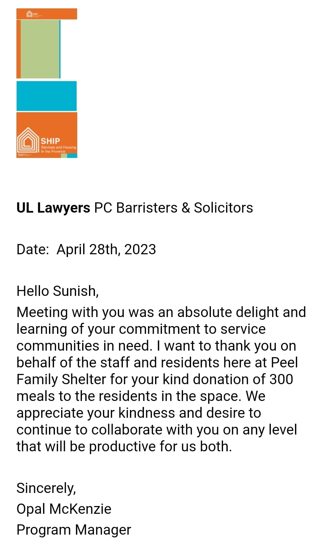 Local Nourishment letter 3