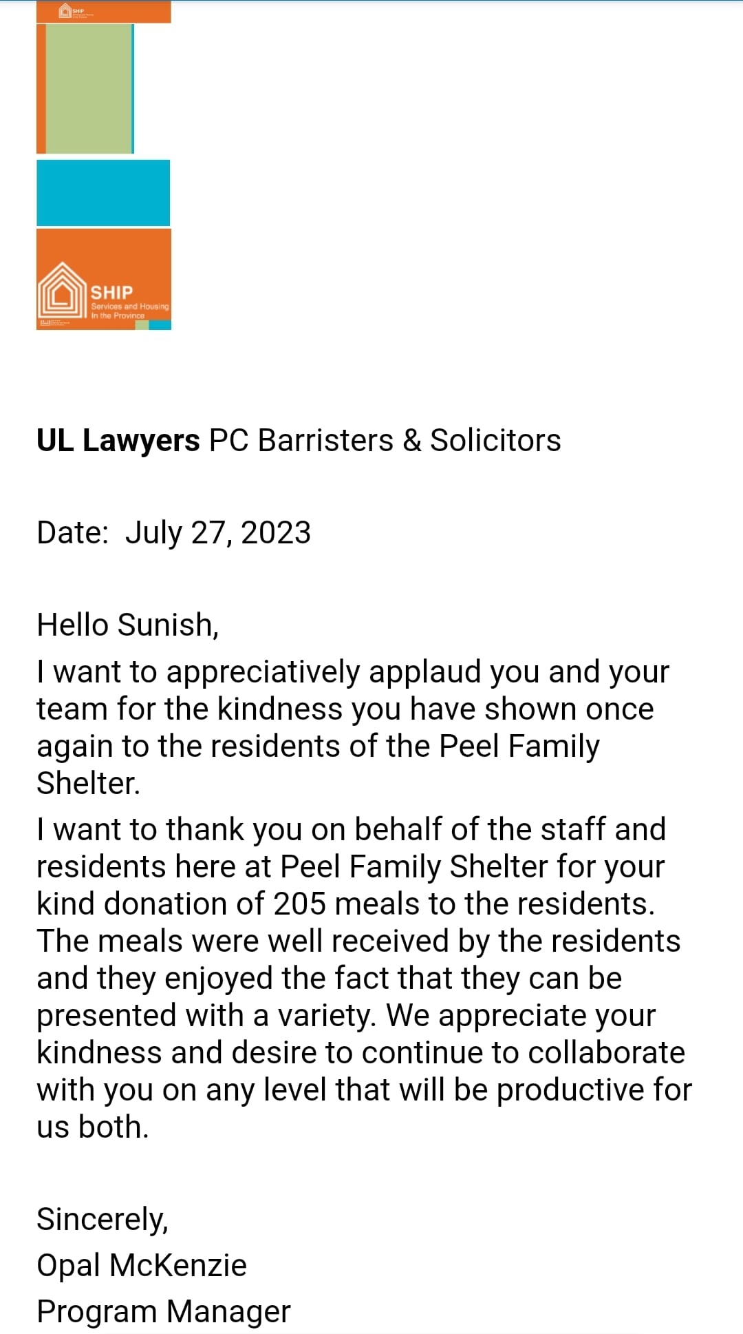 Local Nourishment letter 4